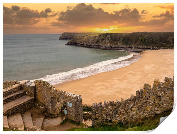 Sunset  at Barafundle Bay Print by Colin Allen