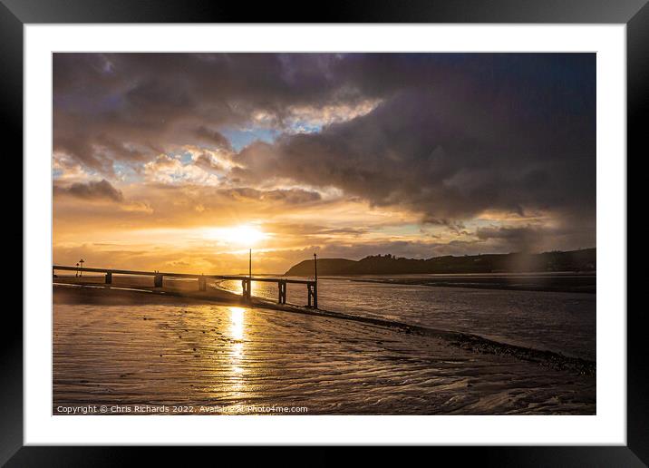 Sunset on Ferryside Beach Framed Mounted Print by Chris Richards