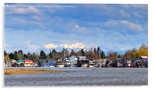Float homes on the Fraser River Acrylic by Richard Long