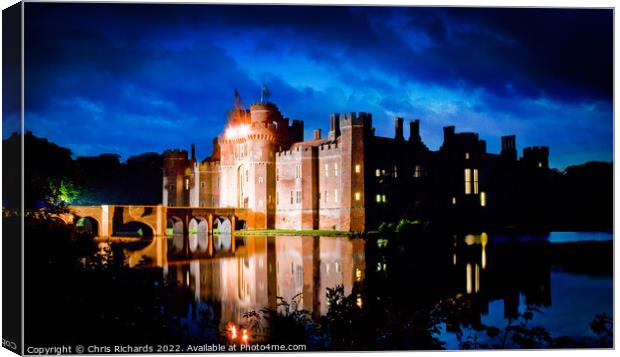 Herstmonceux Castle at Night Canvas Print by Chris Richards