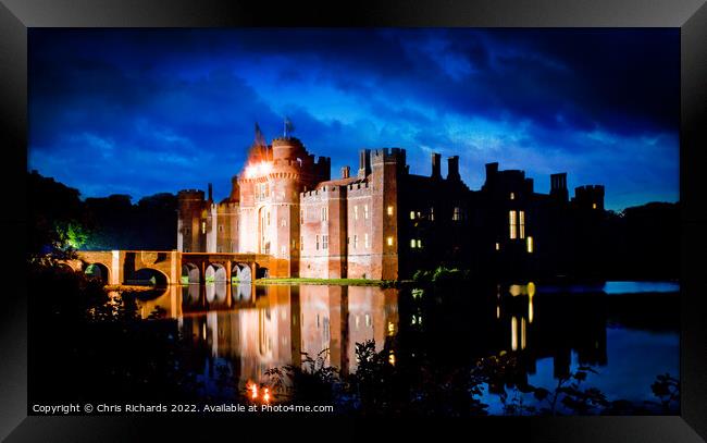 Herstmonceux Castle at Night Framed Print by Chris Richards