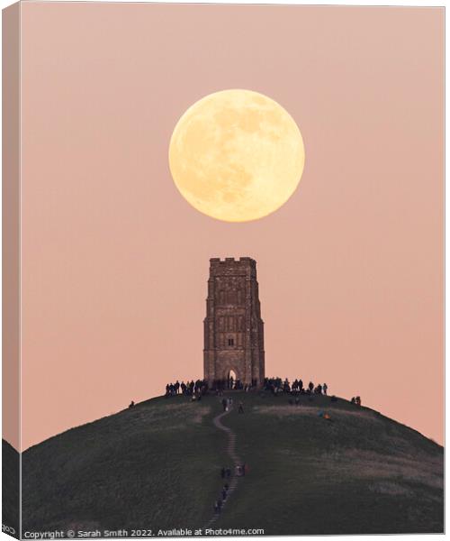 Moon Rising over Glastonbury Tor Canvas Print by Sarah Smith