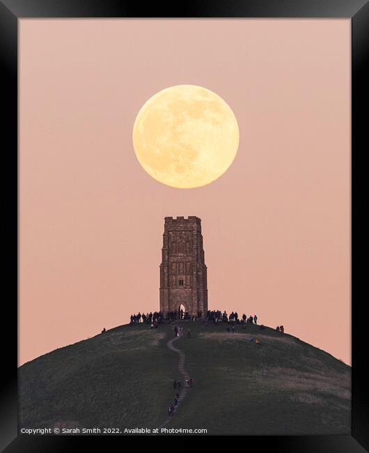 Moon Rising over Glastonbury Tor Framed Print by Sarah Smith