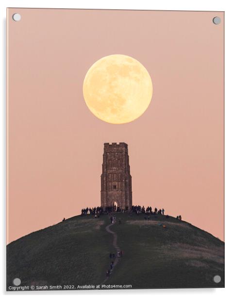 Moon Rising over Glastonbury Tor Acrylic by Sarah Smith