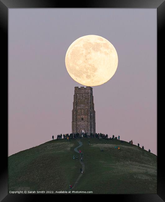 Wolf Moon Over Glastonbury Tor Framed Print by Sarah Smith