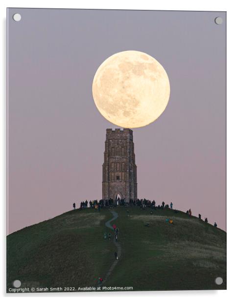 Wolf Moon Over Glastonbury Tor Acrylic by Sarah Smith