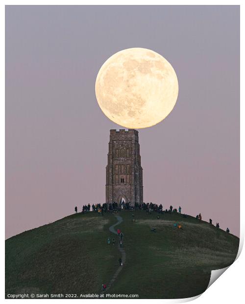 Wolf Moon Over Glastonbury Tor Print by Sarah Smith