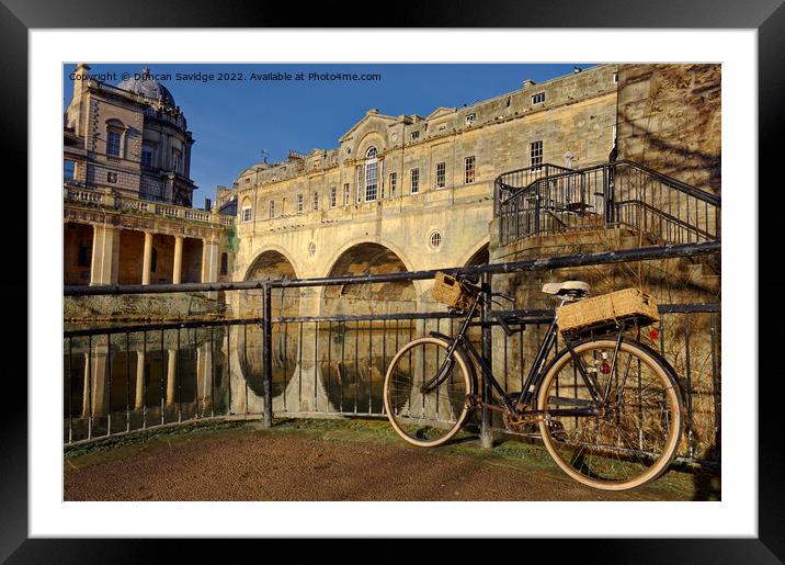 The old Bicycle and Pulteney Bridge Framed Mounted Print by Duncan Savidge