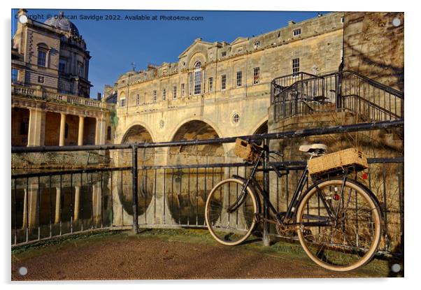 The old Bicycle and Pulteney Bridge Acrylic by Duncan Savidge