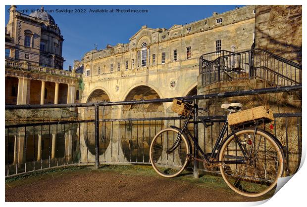 The old Bicycle and Pulteney Bridge Print by Duncan Savidge
