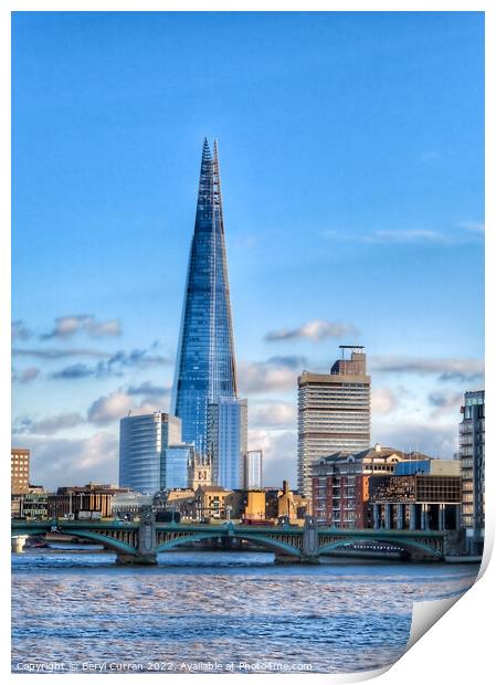 Towering above the Thames Print by Beryl Curran