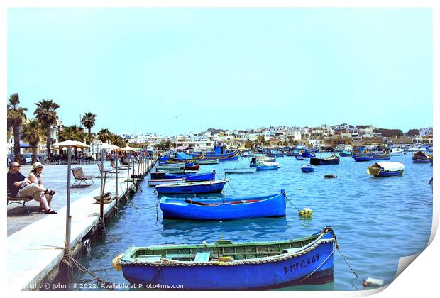 Marsaxlokk harbor, Malta. Print by john hill