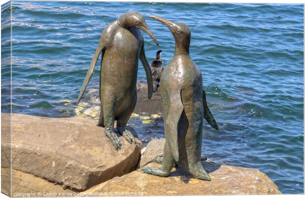 Penguin scuptures on the waterfront - Hobart Canvas Print by Laszlo Konya