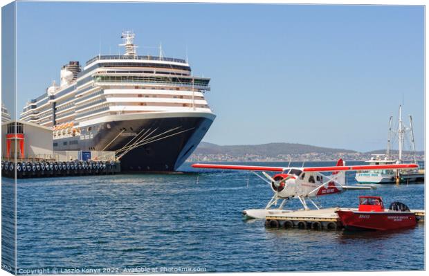 A cruise ship and a seaplane - Hobart Canvas Print by Laszlo Konya