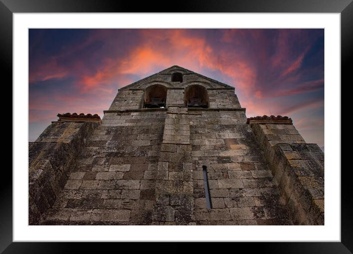 Romanesque stone church bell tower with amazing sky Framed Mounted Print by David Galindo