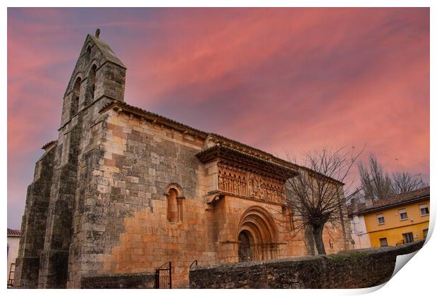 Romanesque stone church with amazing sky Print by David Galindo