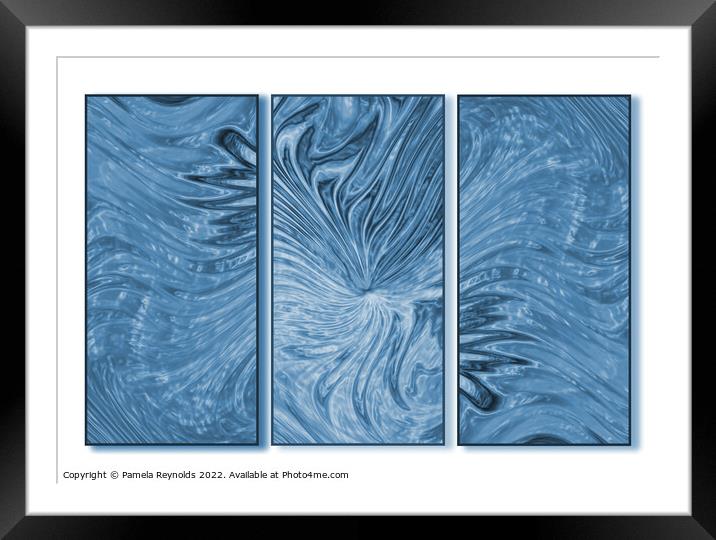 Abstract Triptych In Blue Tones Framed Mounted Print by Pamela Reynolds