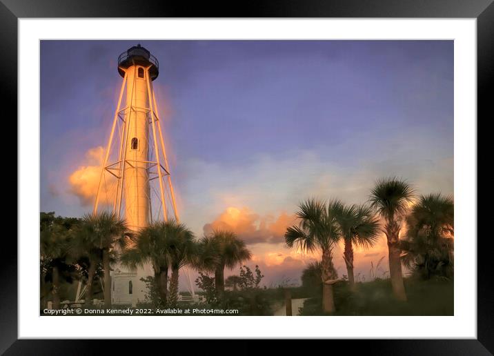 Gasparilla Island Lighthouse at Sunrise Framed Mounted Print by Donna Kennedy