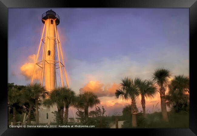 Gasparilla Island Lighthouse at Sunrise Framed Print by Donna Kennedy