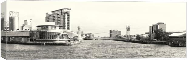 Manchester Ship Canal - Salford Quays Mono Pano Canvas Print by Glen Allen
