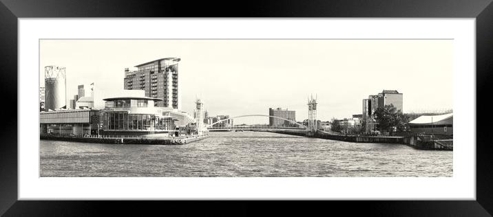 Manchester Ship Canal - Salford Quays Mono Pano Framed Mounted Print by Glen Allen