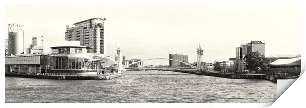 Manchester Ship Canal - Salford Quays Mono Pano Print by Glen Allen