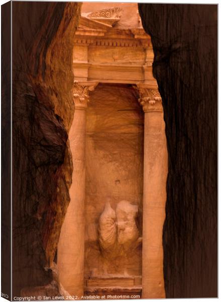 First Sight of The Treasury at Petra Canvas Print by Ian Lewis