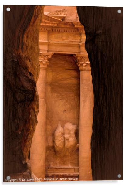 First Sight of The Treasury at Petra Acrylic by Ian Lewis