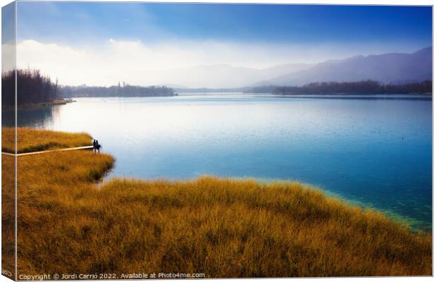 Panoramic view of Banyoles lake in winter - Orton glow Edition  Canvas Print by Jordi Carrio