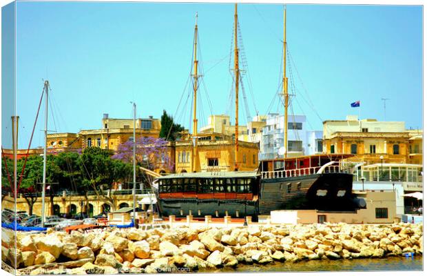 The Black Pearl,Ta`Xbiex Yacht Marina, Malta. Canvas Print by john hill