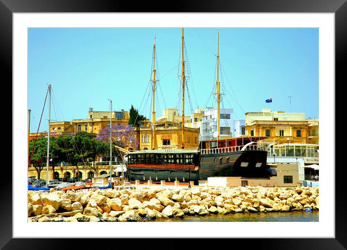 The Black Pearl,Ta`Xbiex Yacht Marina, Malta. Framed Mounted Print by john hill