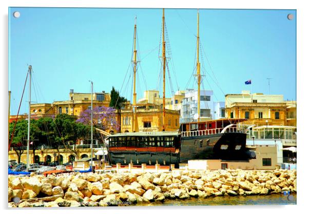 The Black Pearl,Ta`Xbiex Yacht Marina, Malta. Acrylic by john hill
