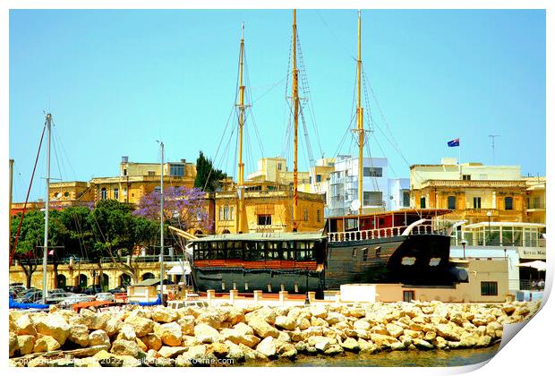 The Black Pearl,Ta`Xbiex Yacht Marina, Malta. Print by john hill