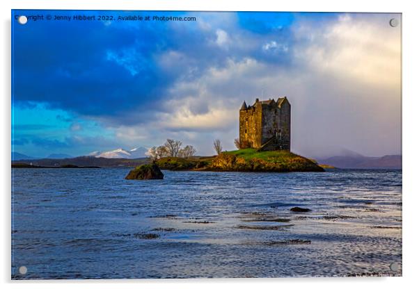 Castle Stalker on Loch Linnhe Scotland Acrylic by Jenny Hibbert