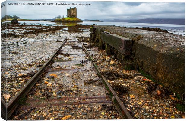 Low view point of old rails leading to Castle Stal Canvas Print by Jenny Hibbert