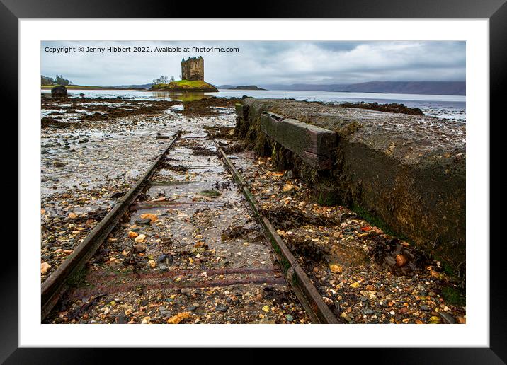 Low view point of old rails leading to Castle Stal Framed Mounted Print by Jenny Hibbert