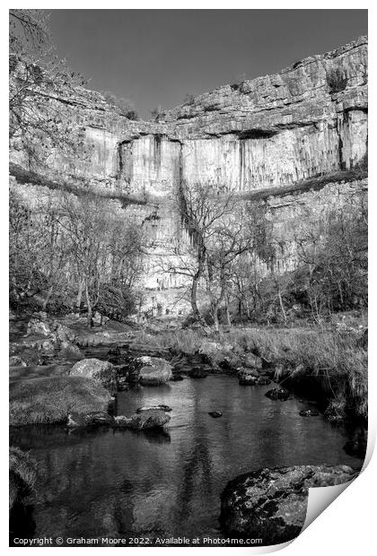 Malham Cove and Malham Beck vertical monochrome Print by Graham Moore