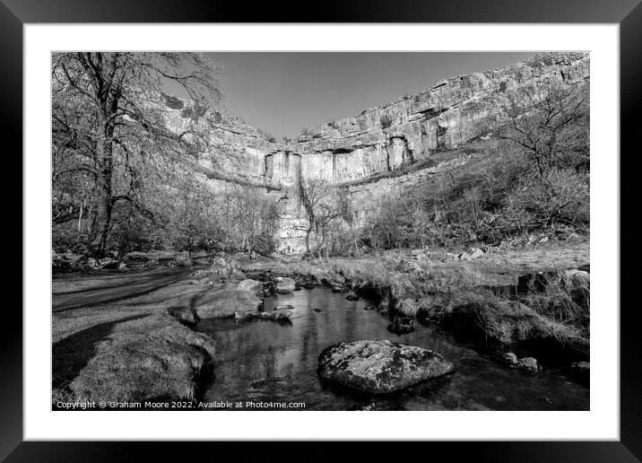 Malham Cove and stream monochrome Framed Mounted Print by Graham Moore