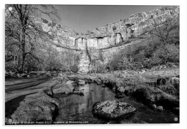 Malham Cove and stream monochrome Acrylic by Graham Moore