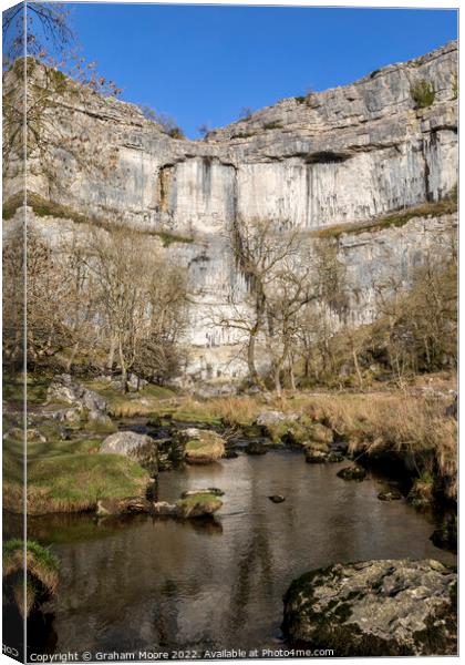 Malham Cove and Malham Beck vertical Canvas Print by Graham Moore