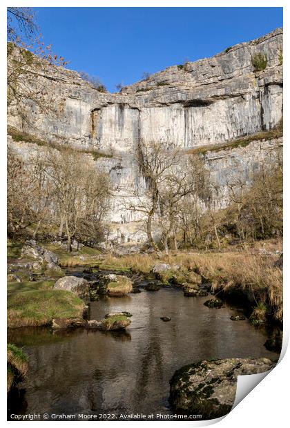 Malham Cove and Malham Beck vertical Print by Graham Moore