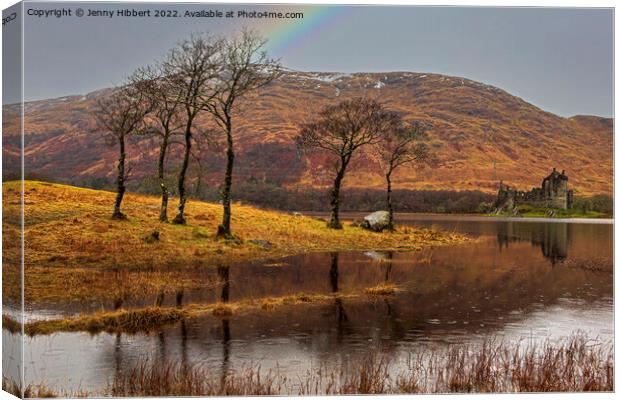 Kilchurn Castle with reflections on Loch Awe Canvas Print by Jenny Hibbert