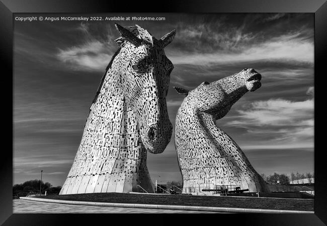 The Kelpies black and white Framed Print by Angus McComiskey
