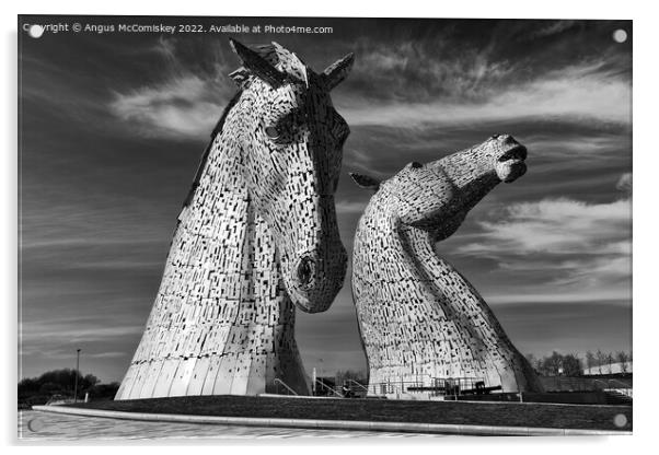 The Kelpies black and white Acrylic by Angus McComiskey