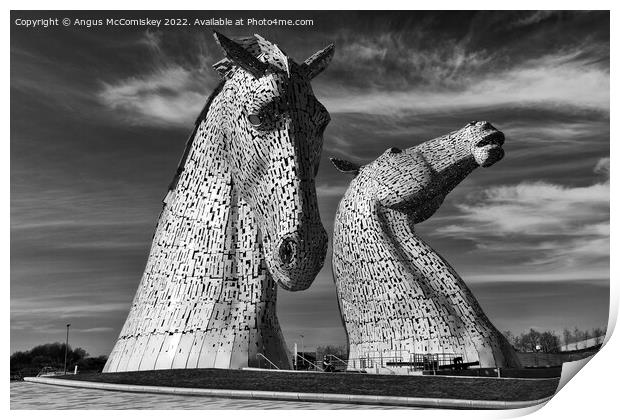 The Kelpies black and white Print by Angus McComiskey