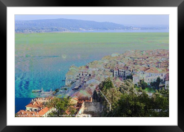 GLITCH ART on panoramic view of the city of Arona  Framed Mounted Print by daniele mattioda
