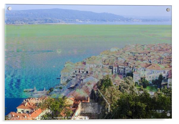 GLITCH ART on panoramic view of the city of Arona  Acrylic by daniele mattioda