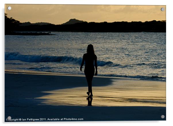 Girl walking on the beach Acrylic by Ian Pettigrew