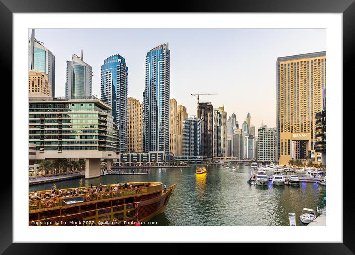 Cruising in Dubai Marina Framed Mounted Print by Jim Monk