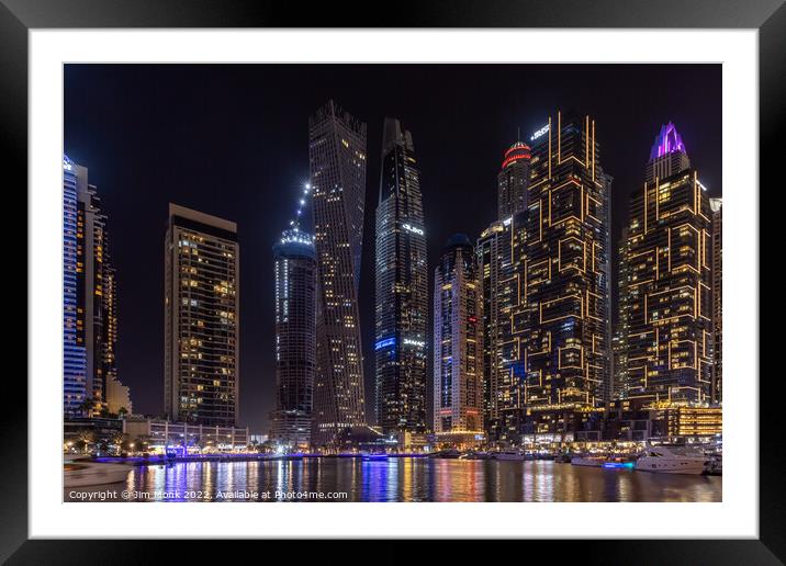 Dubai Marina Nightscape Framed Mounted Print by Jim Monk